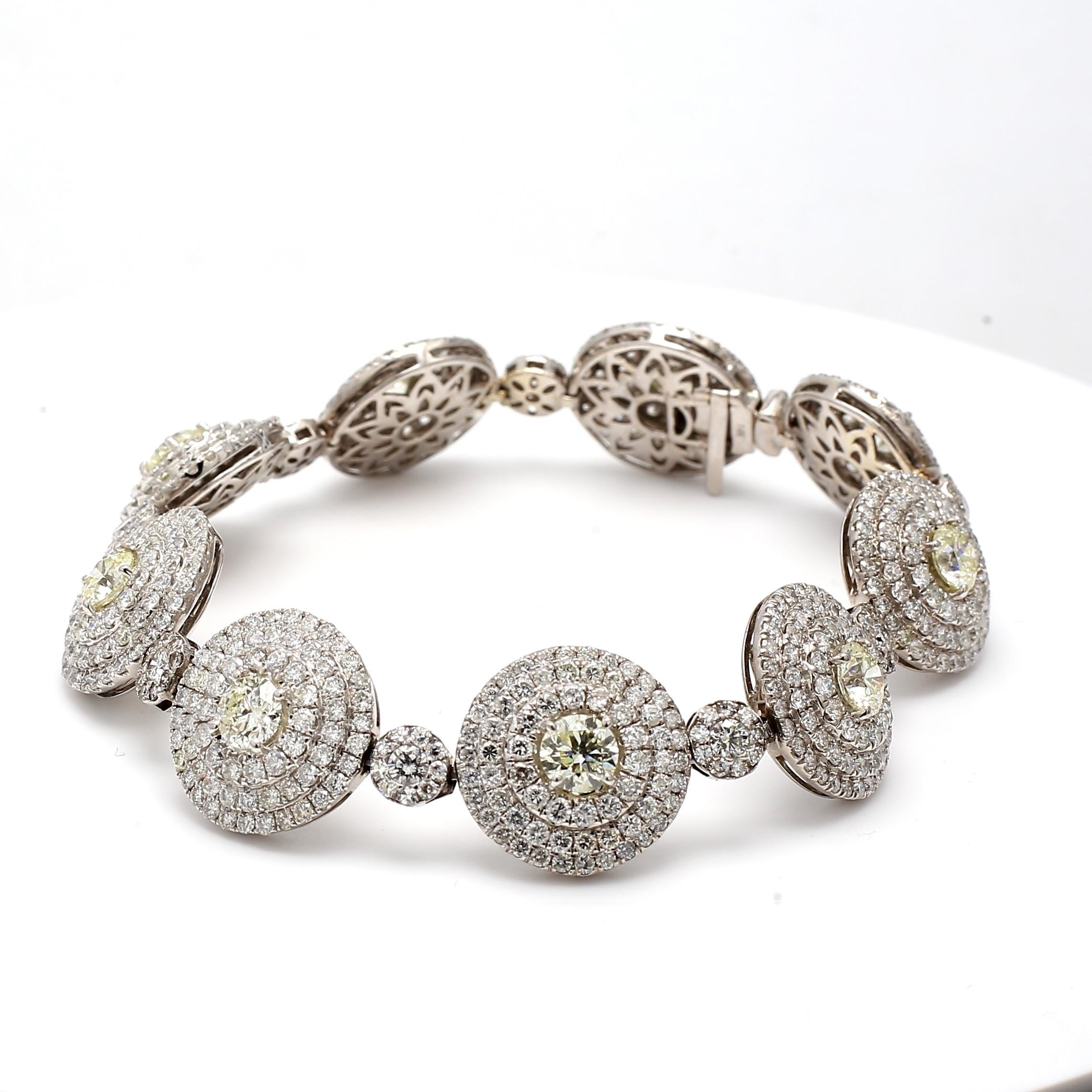 Bracelet à maillons en or blanc 14 carats avec diamants ronds brillants I-L VS2-SI1 de 19,98 carats Bon état - En vente à New York, NY