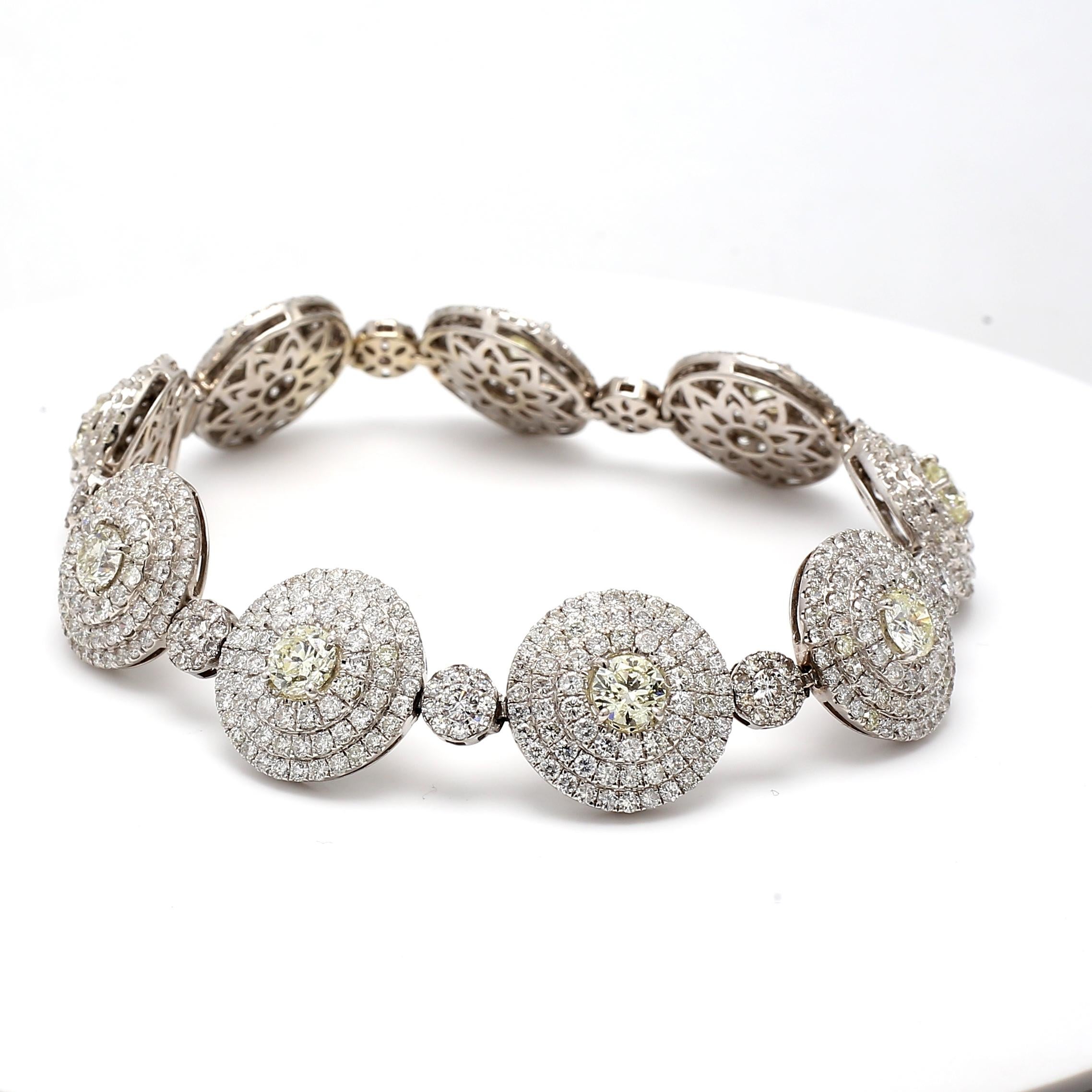 Bracelet à maillons en or blanc 14 carats avec diamants ronds brillants I-L VS2-SI1 de 19,98 carats en vente 1
