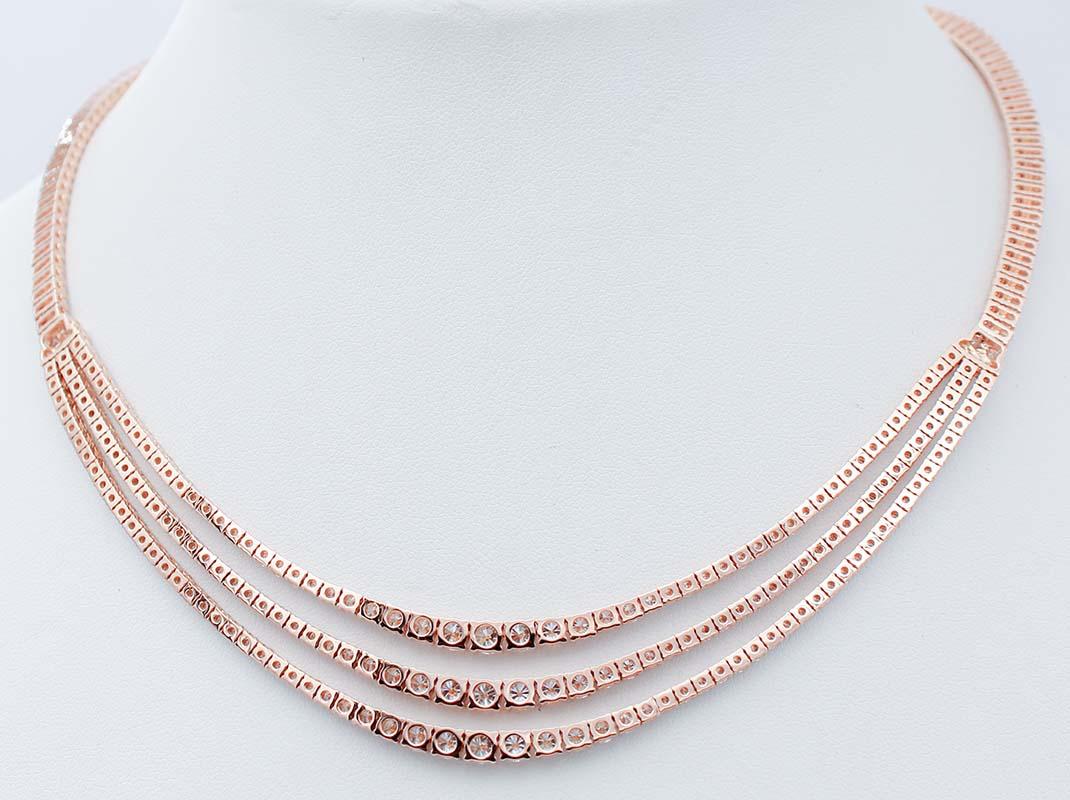 Taille brillant Collier tennis en or rose 18 carats et diamants 19,98 carats