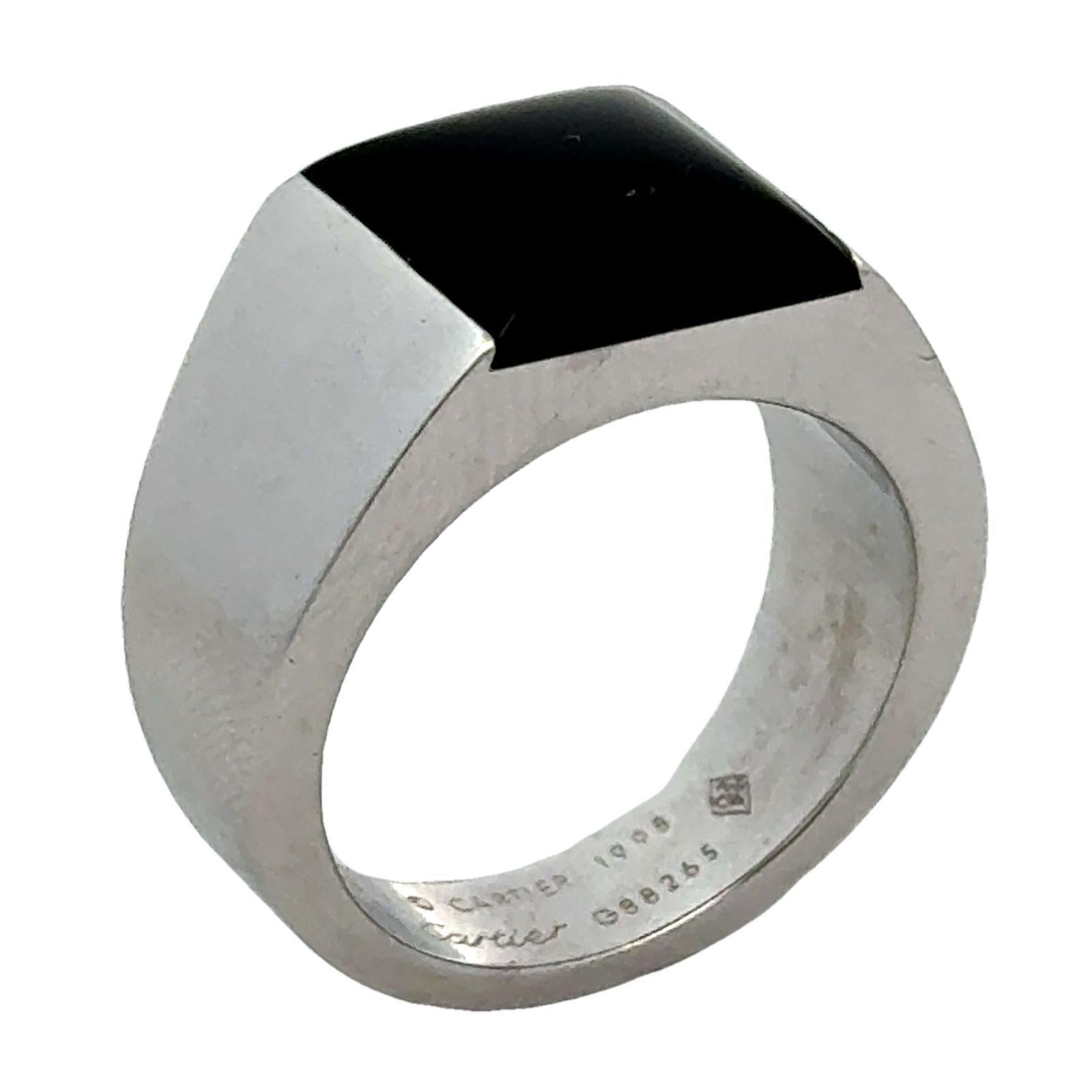 1998 Cartier Onyx 18 Kilates Oro Blanco Anillo Tanque Hombre Talla 60 Caja & Papeles Moderno