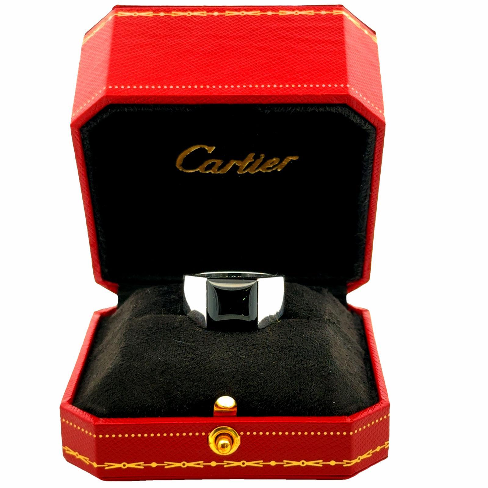 1998 Cartier Onyx 18 Kilates Oro Blanco Anillo Tanque Hombre Talla 60 Caja & Papeles 2