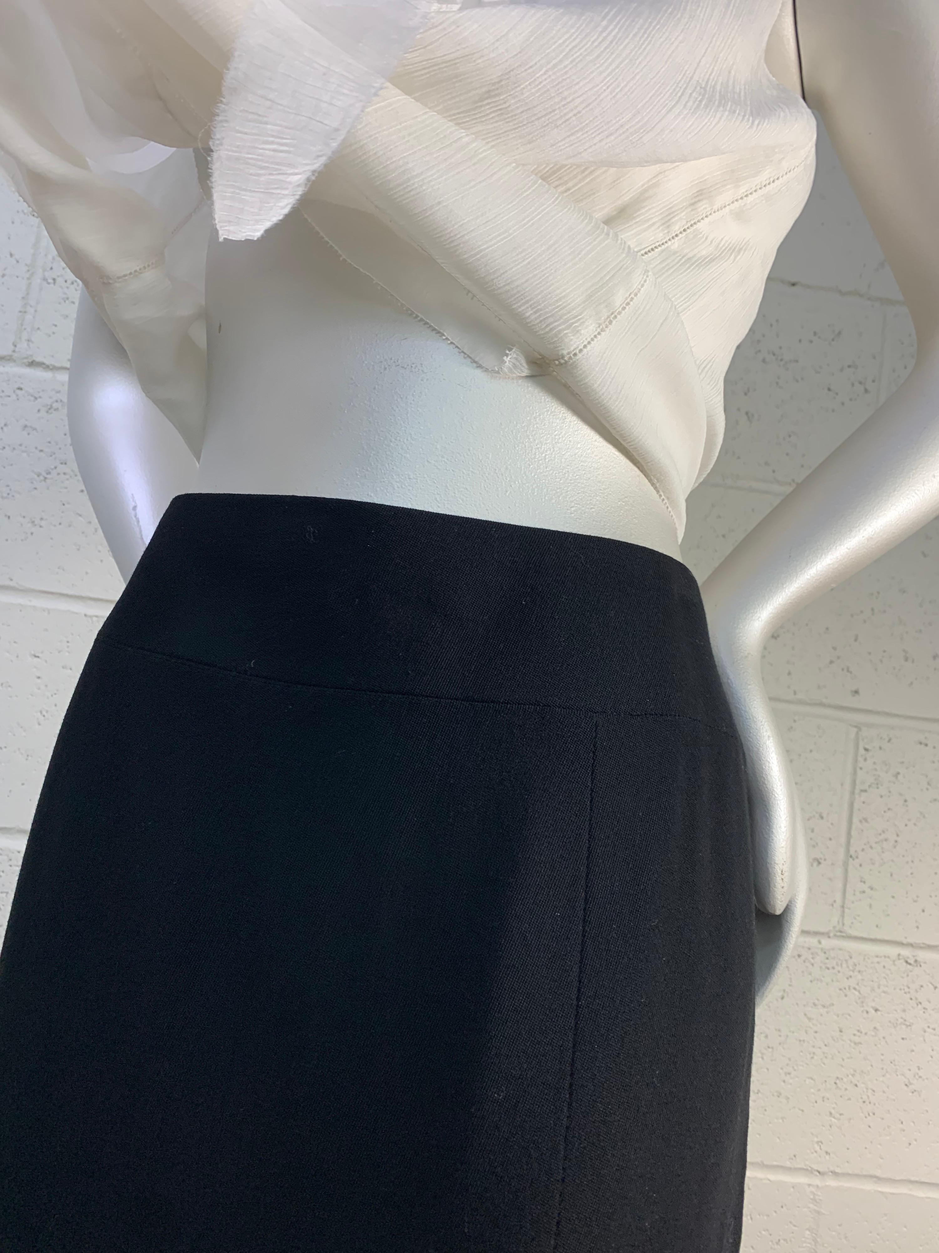 1998 Chanel Autumn Black Wool Crepe Pencil Skirt and White Silk Ruffled Camisole For Sale 5