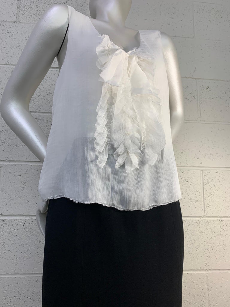 1998 Chanel Autumn Black Wool Crepe Pencil Skirt and White Silk Ruffled Camisole In Excellent Condition For Sale In San Francisco, CA