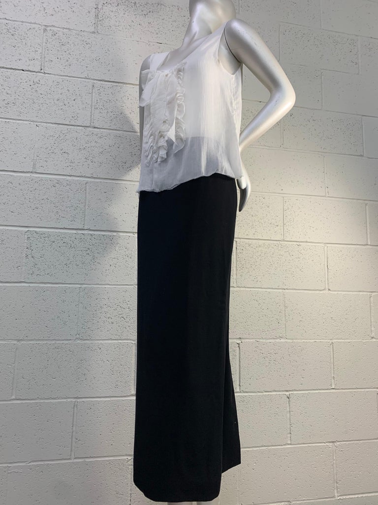 Women's 1998 Chanel Autumn Black Wool Crepe Pencil Skirt and White Silk Ruffled Camisole For Sale