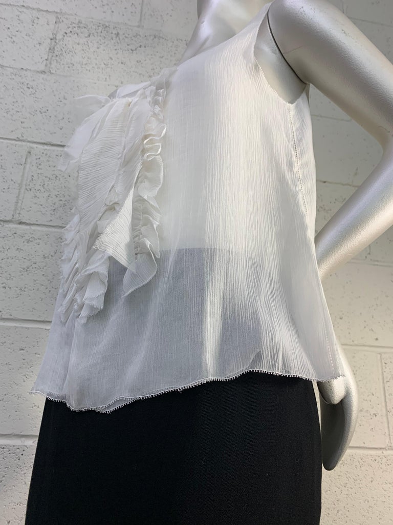 1998 Chanel Autumn Black Wool Crepe Pencil Skirt and White Silk Ruffled Camisole For Sale 1