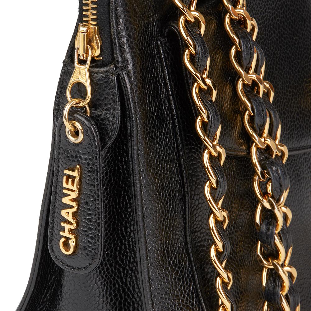 Women's 1998 Chanel Black Caviar Leather Vintage Classic Shoulder Bag