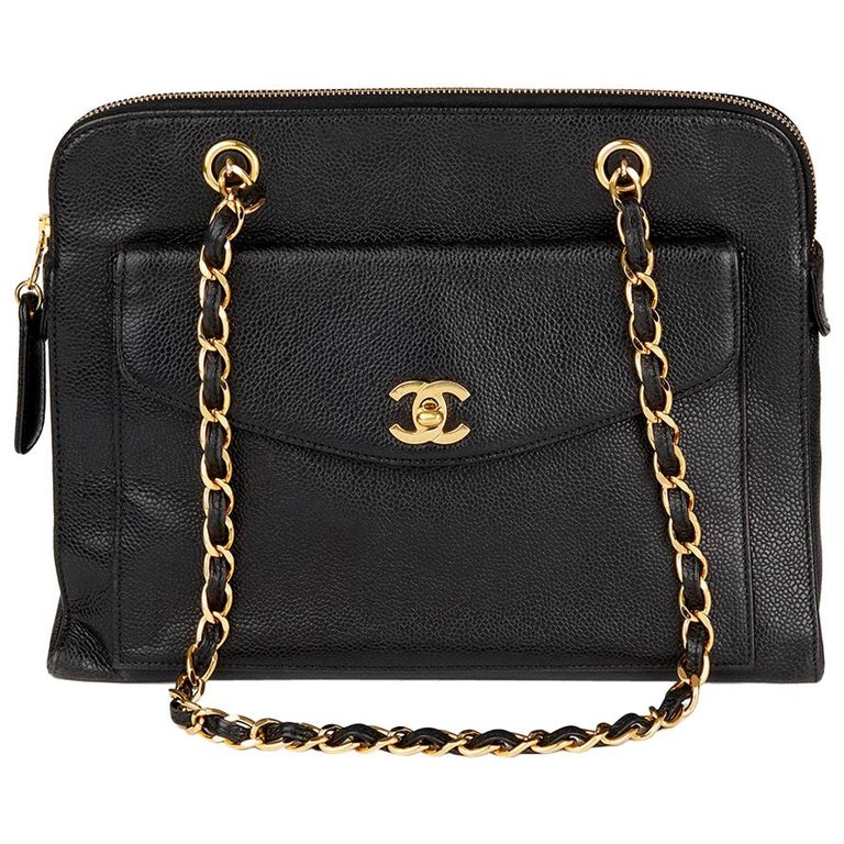 1998 Chanel Black Caviar Leather Vintage Classic Shoulder Bag