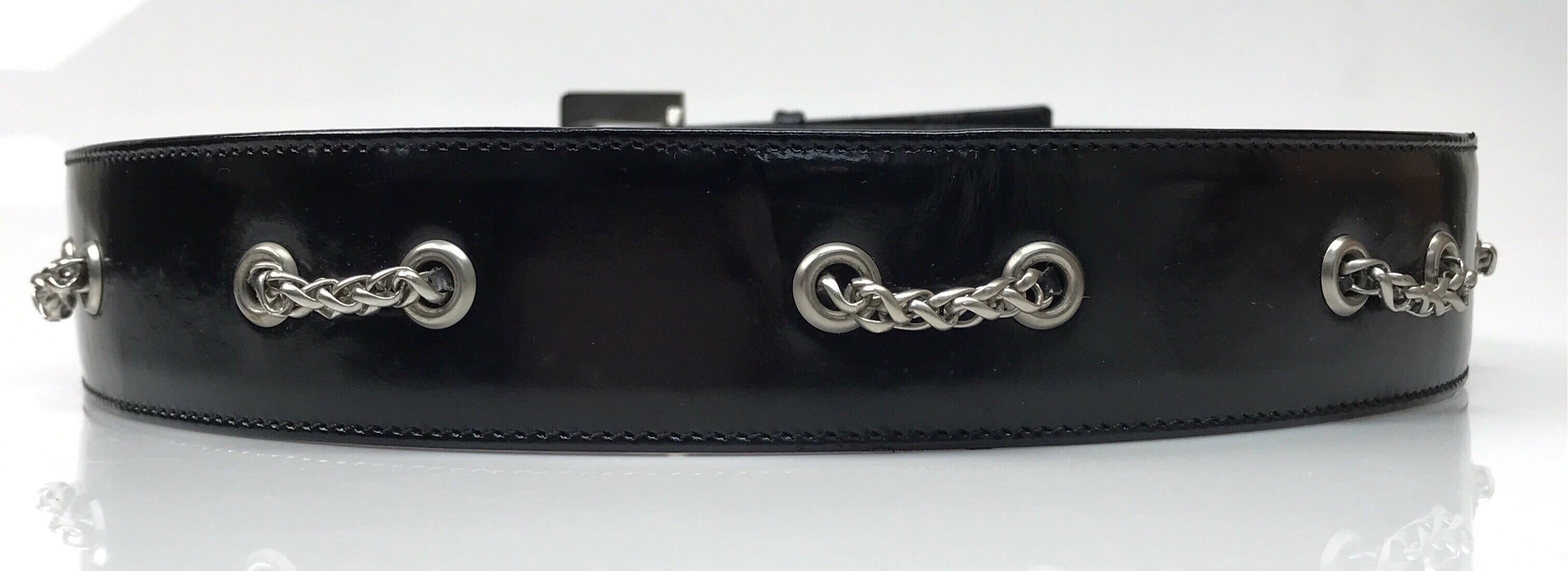 1998 Chanel Black Patent Belt w/ Silver Hardware-28 In Good Condition In West Palm Beach, FL