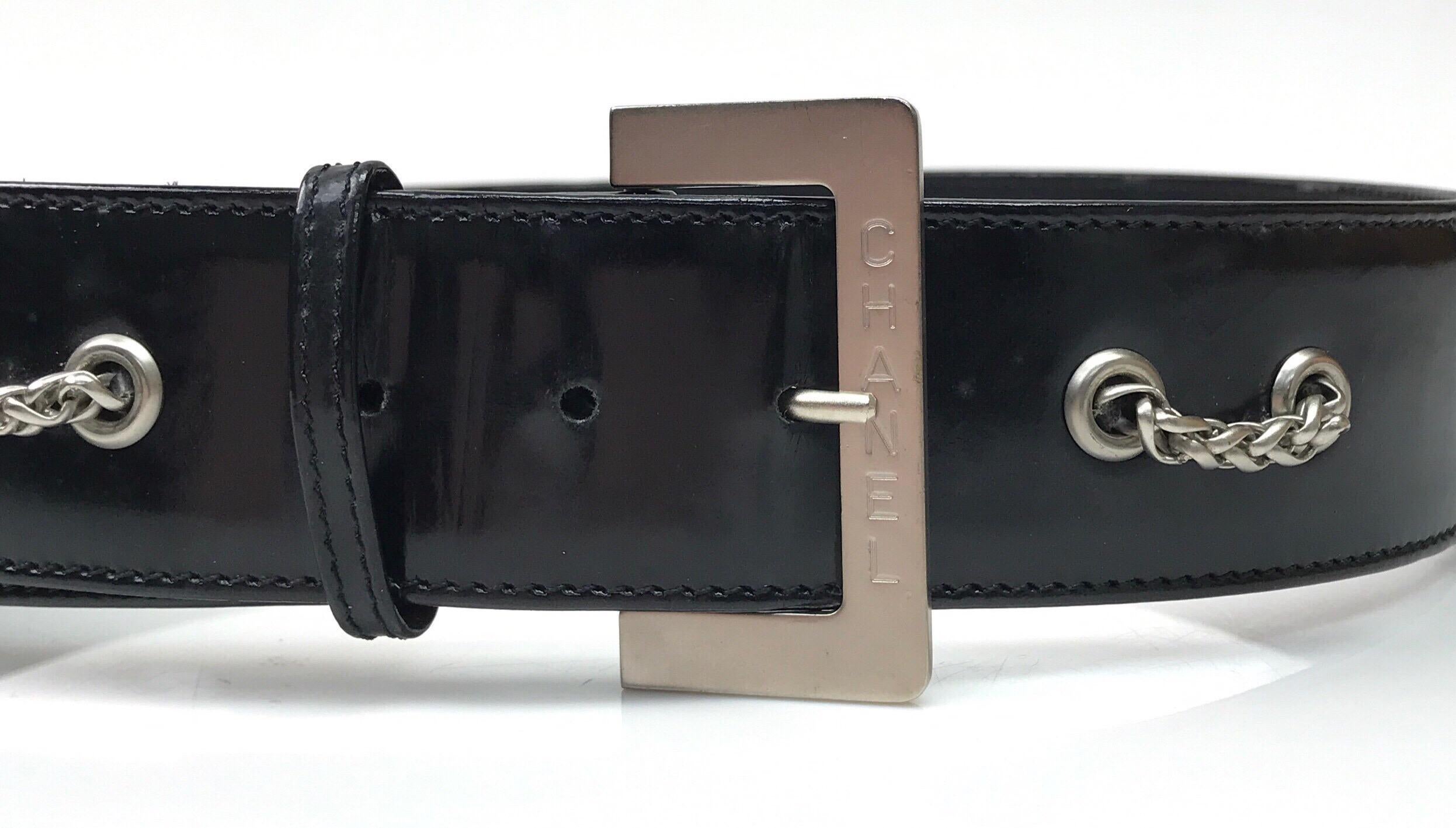 Women's 1998 Chanel Black Patent Belt w/ Silver Hardware-28