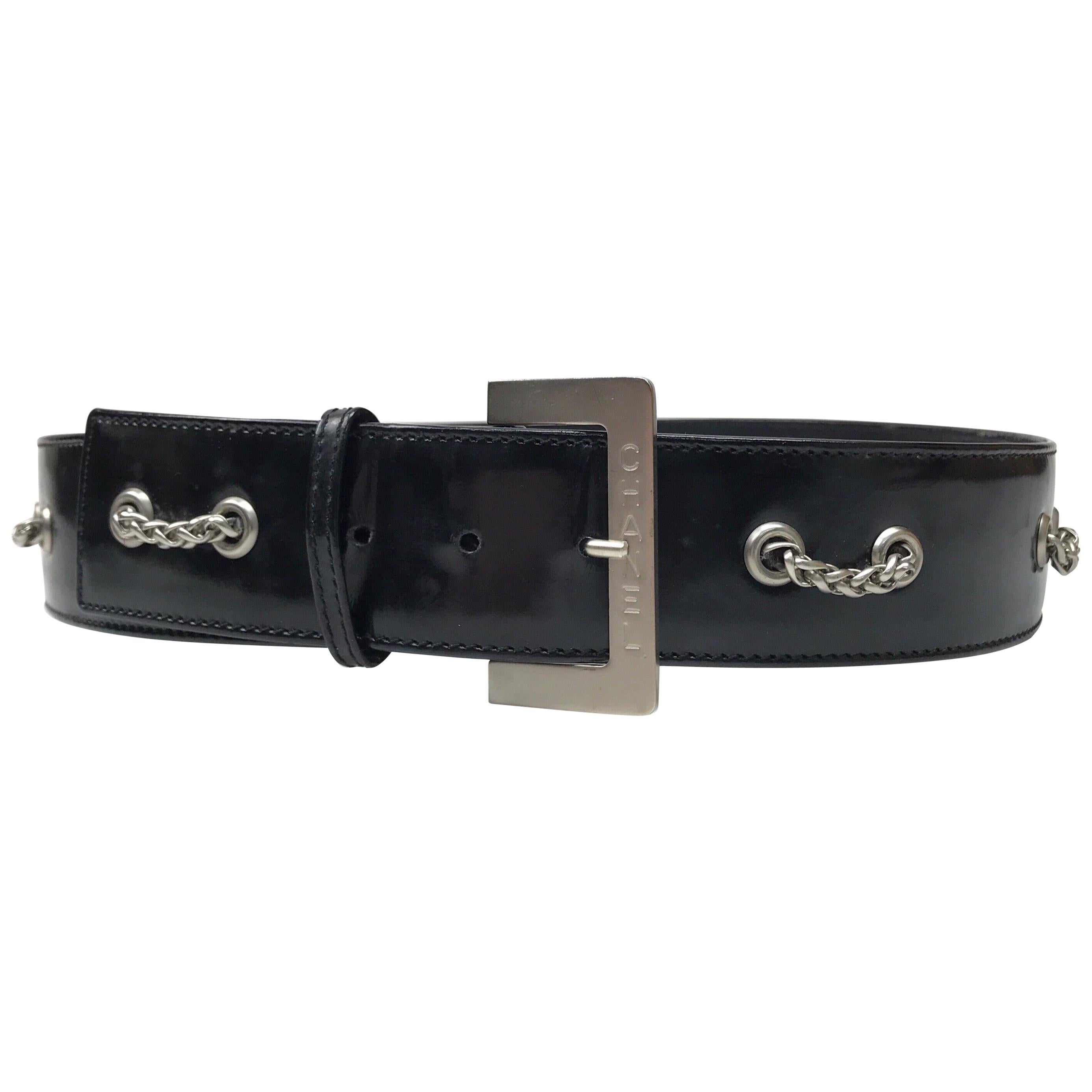 1998 Chanel Black Patent Belt w/ Silver Hardware-28