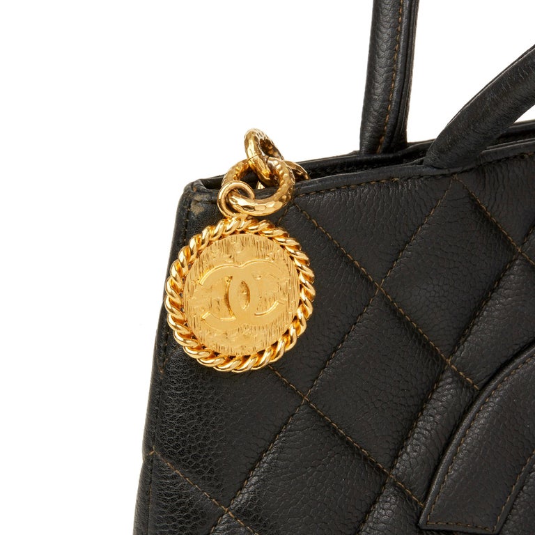 1998 Chanel Black Quilted Caviar Leather Vintage Medallion Tote at 1stDibs