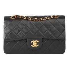 1998 Chanel Black Quilted Lambskin Vintage Small Classic Double Flap Bag 