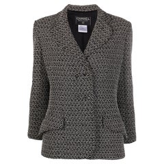 1998 Chanel Black Tweed Boucle Double Breasted Jacket