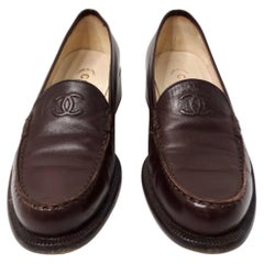 Vintage 1998 Chanel Brown Leather Interlocking CC Loafers