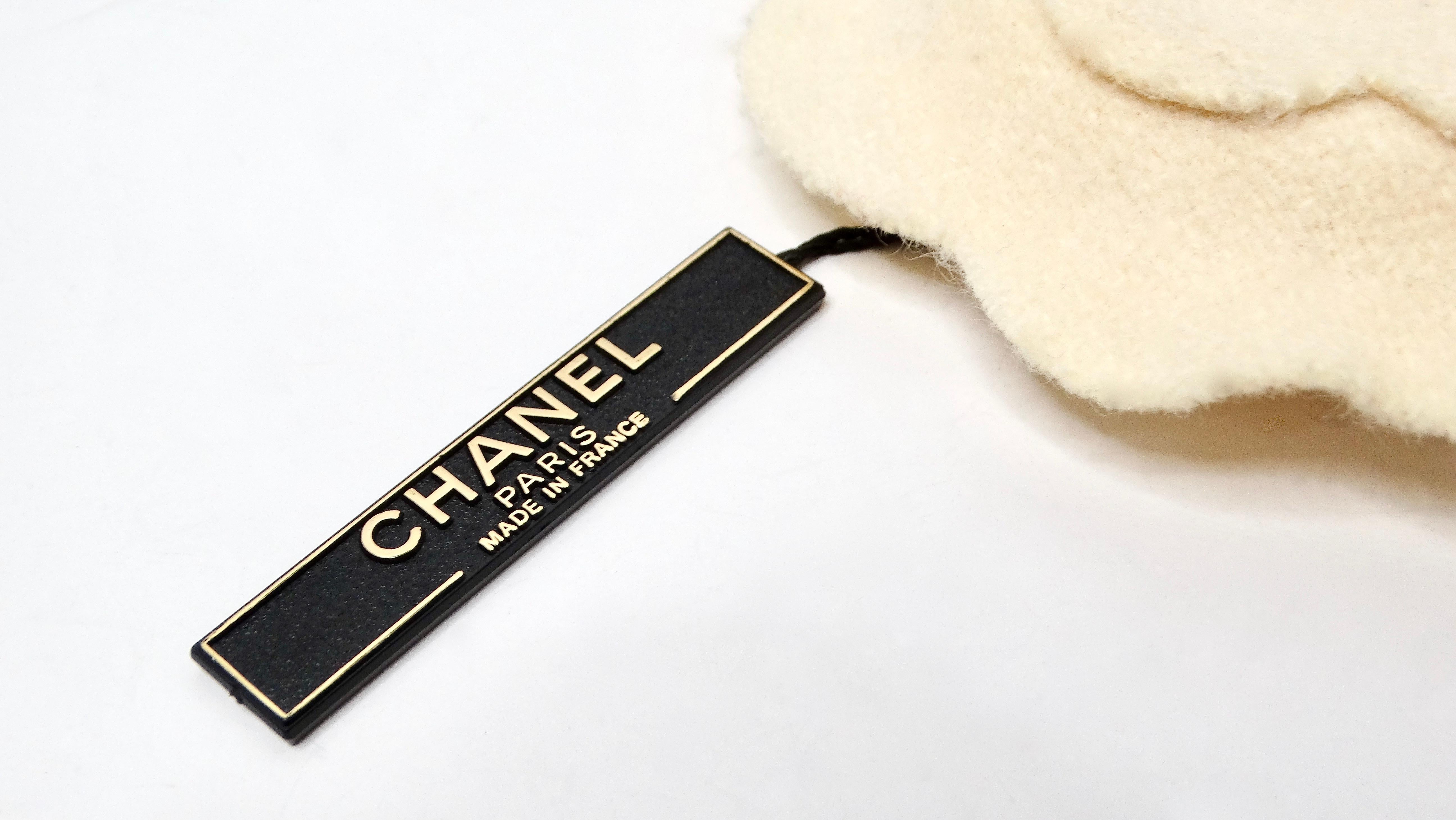 Women's or Men's 1998 Chanel Cream Camellia Flower Fabric Brooch For Sale