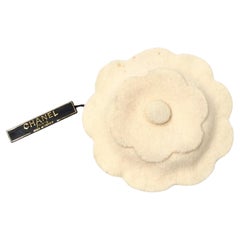 1998 Chanel Cream Camellia Flower Fabric Brooch