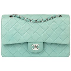 Vintage 1998 Chanel Light Blue Quilted Lambskin Medium Classic Double Flap Bag 
