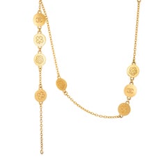 1998 Chanel Multi Strand Necklace Yellow Tone Camellia CC Clover 29" Medallion