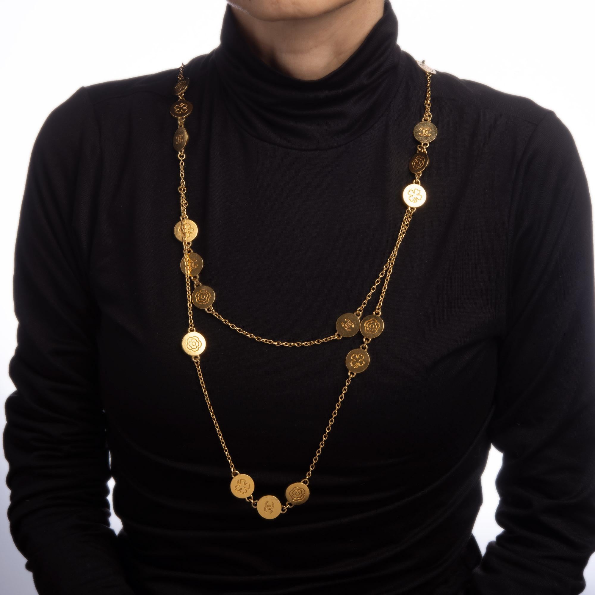 1998 Chanel Mehrstrangige Halskette Gelb Ton Kamelie CC Kleeblatt 29