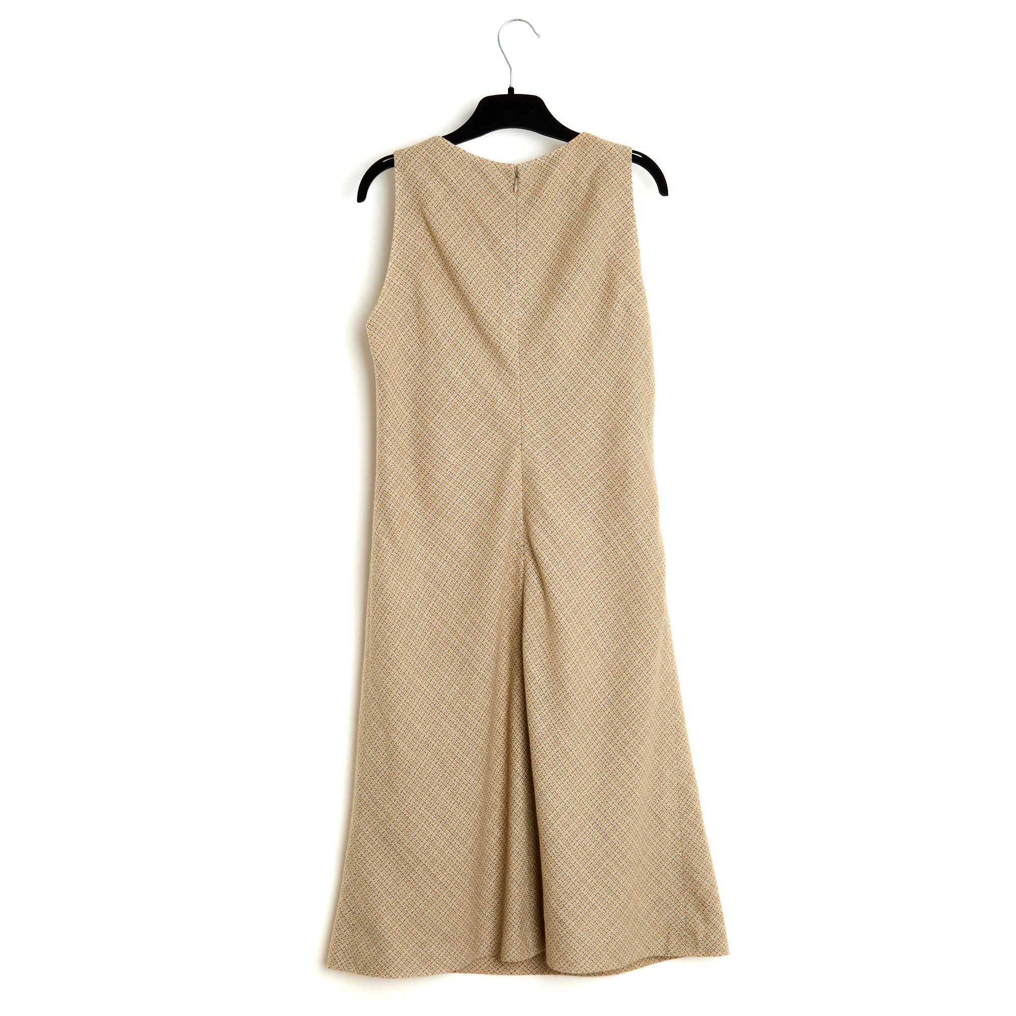 1998 Chanel Robe Beige FR42 Beige Wool Silk Tweed Dress US12 UK14 1