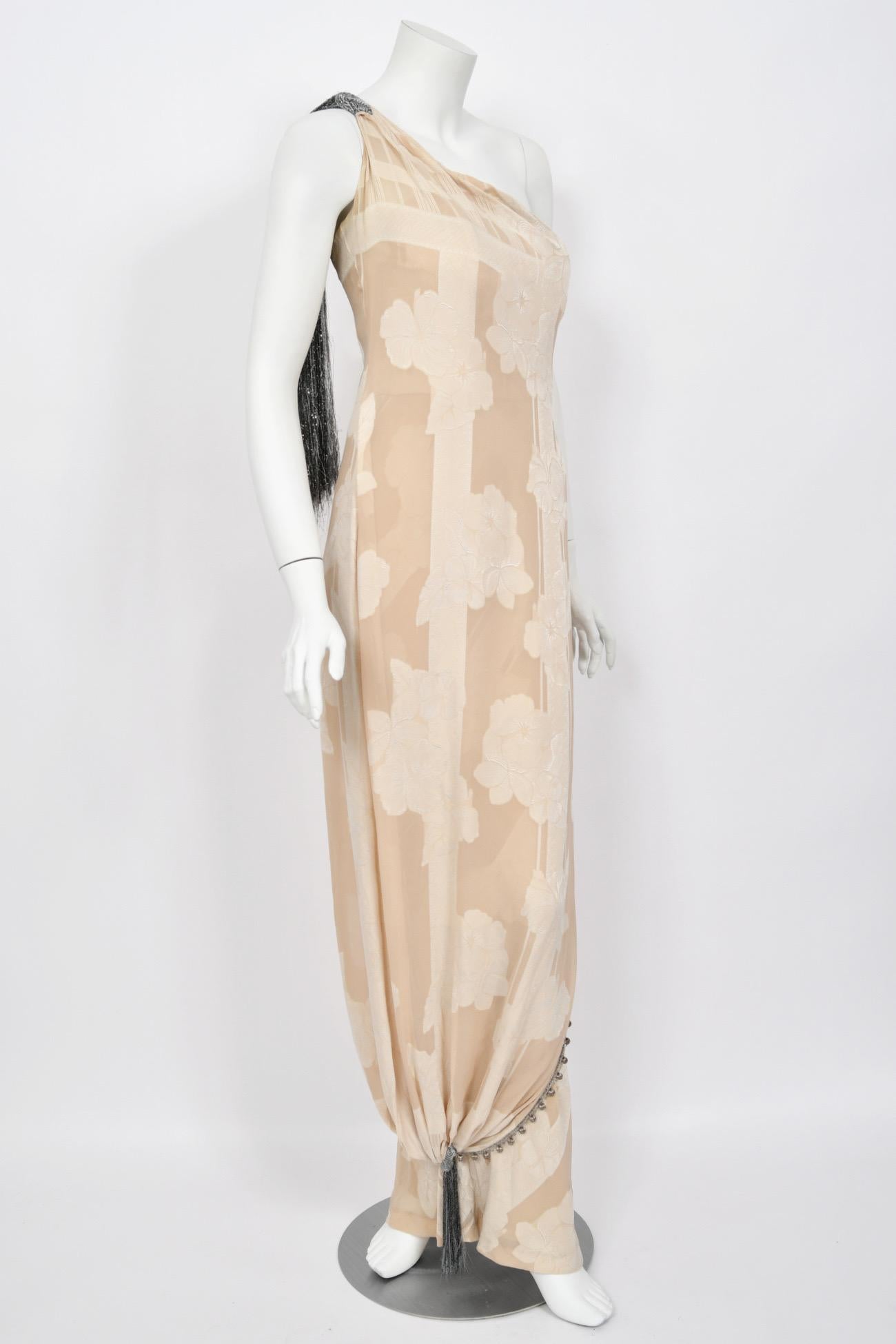 1998 Christian Dior by John Galliano Ivory Silk Beaded Tassels Grecian Gown 5
