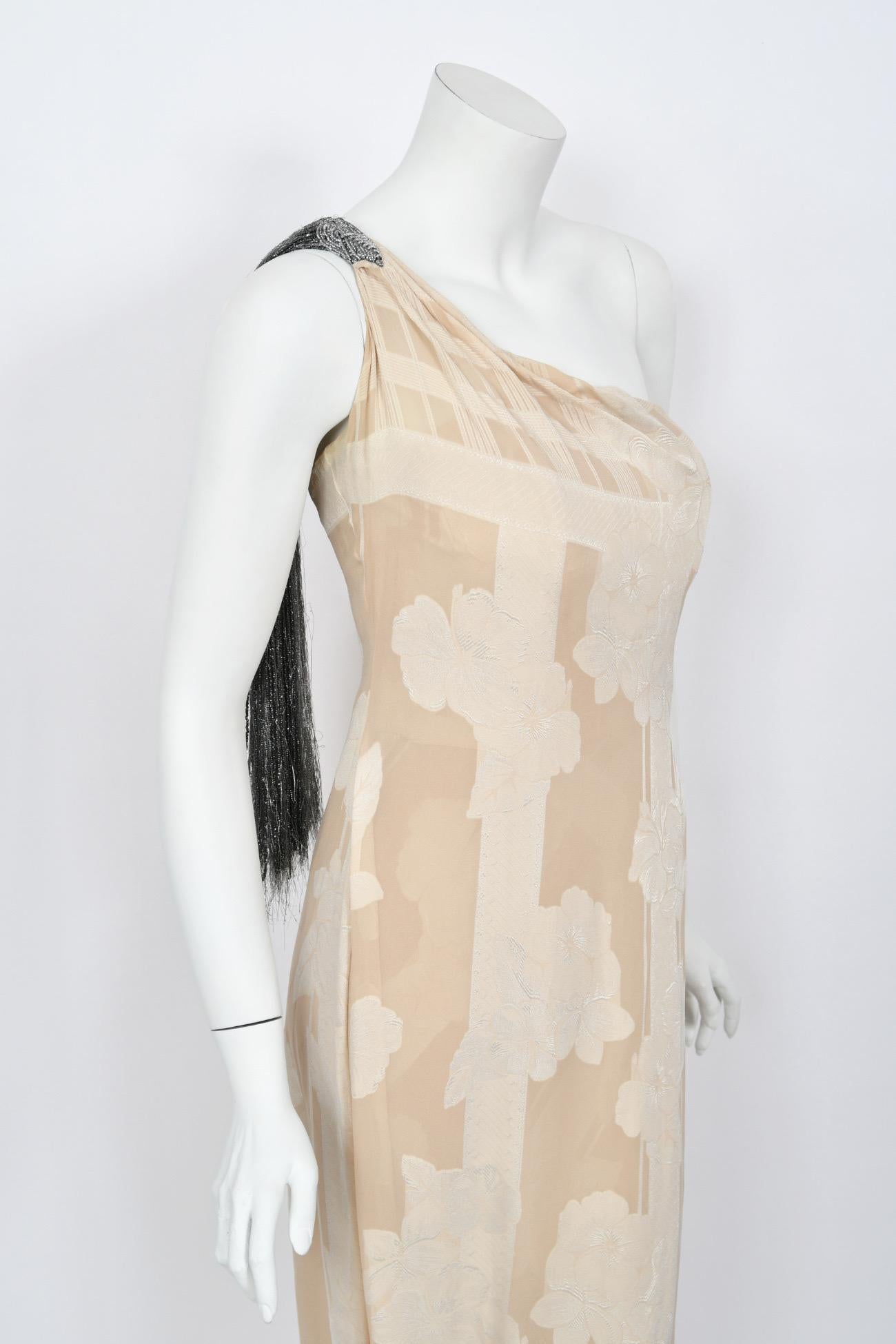 1998 Christian Dior by John Galliano Ivory Silk Beaded Tassels Grecian Gown 6