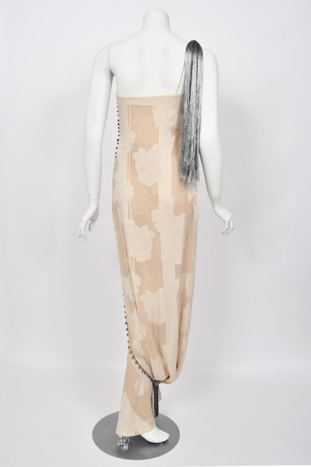 1998 Christian Dior by John Galliano Ivory Silk Beaded Tassels Grecian Gown 8