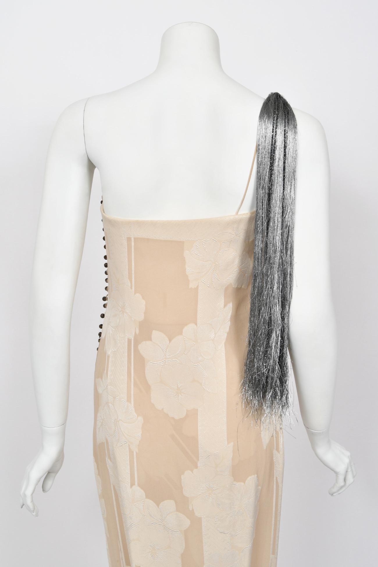 1998 Christian Dior by John Galliano Ivory Silk Beaded Tassels Grecian Gown 9