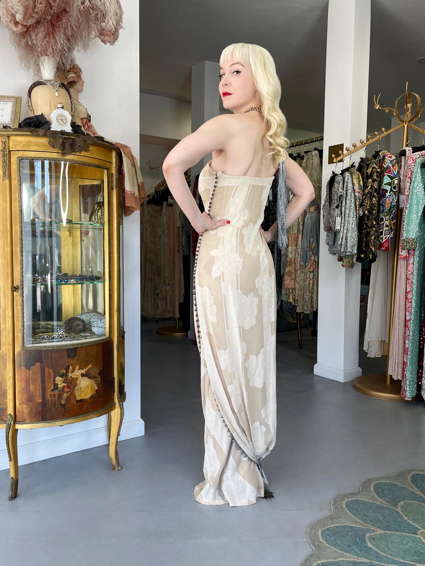 1998 Christian Dior by John Galliano Ivory Silk Beaded Tassels Grecian Gown 11