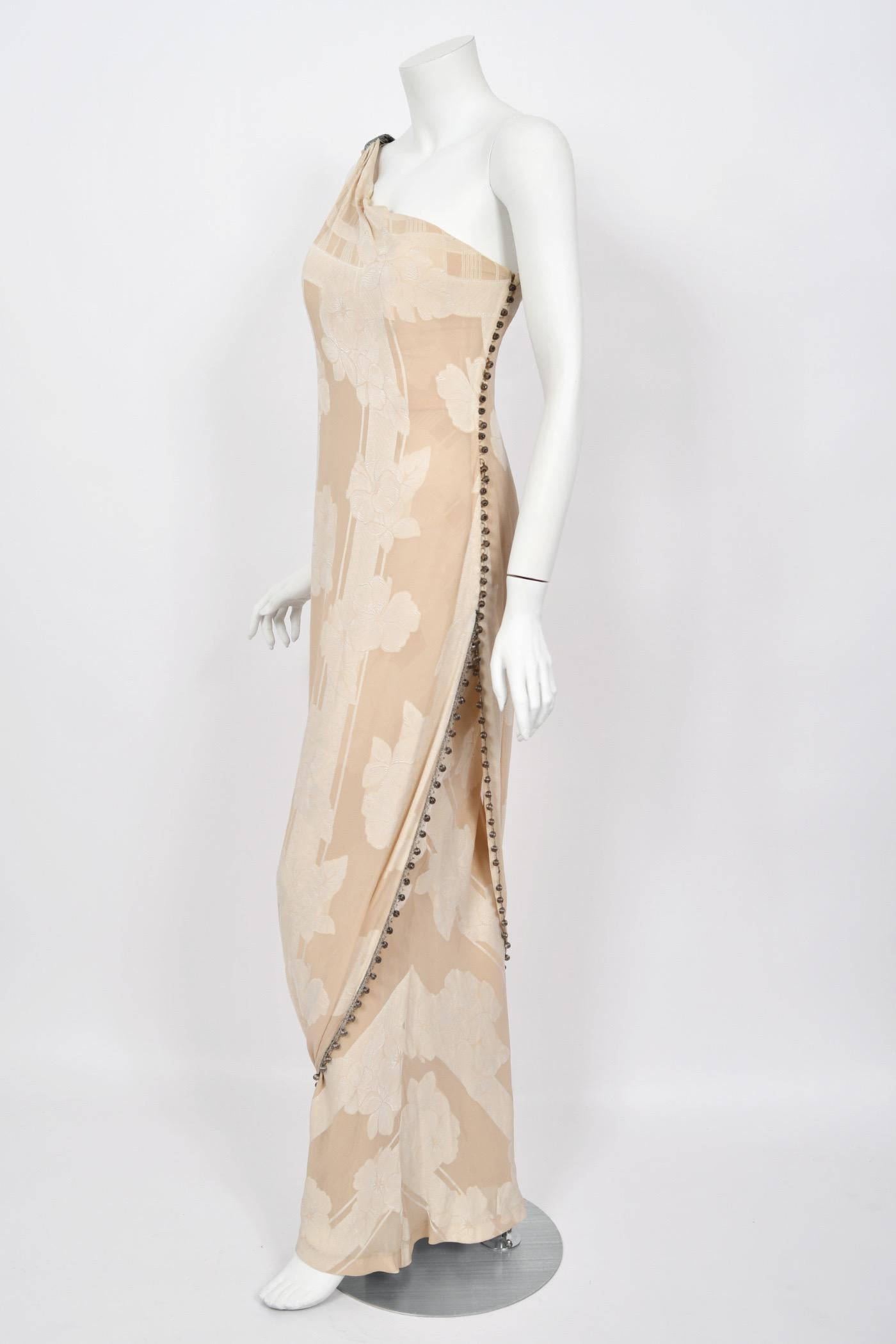 1998 Christian Dior by John Galliano Ivory Silk Beaded Tassels Grecian Gown 3