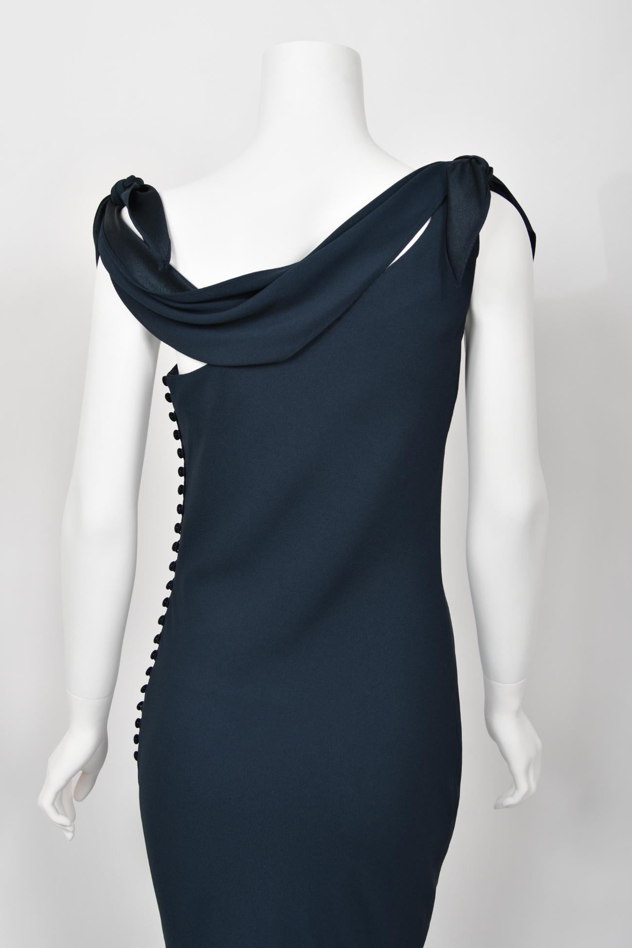 1998 Christian Dior by John Galliano Navy Blue Silk Draped Bias-Cut Evening Gown For Sale 8