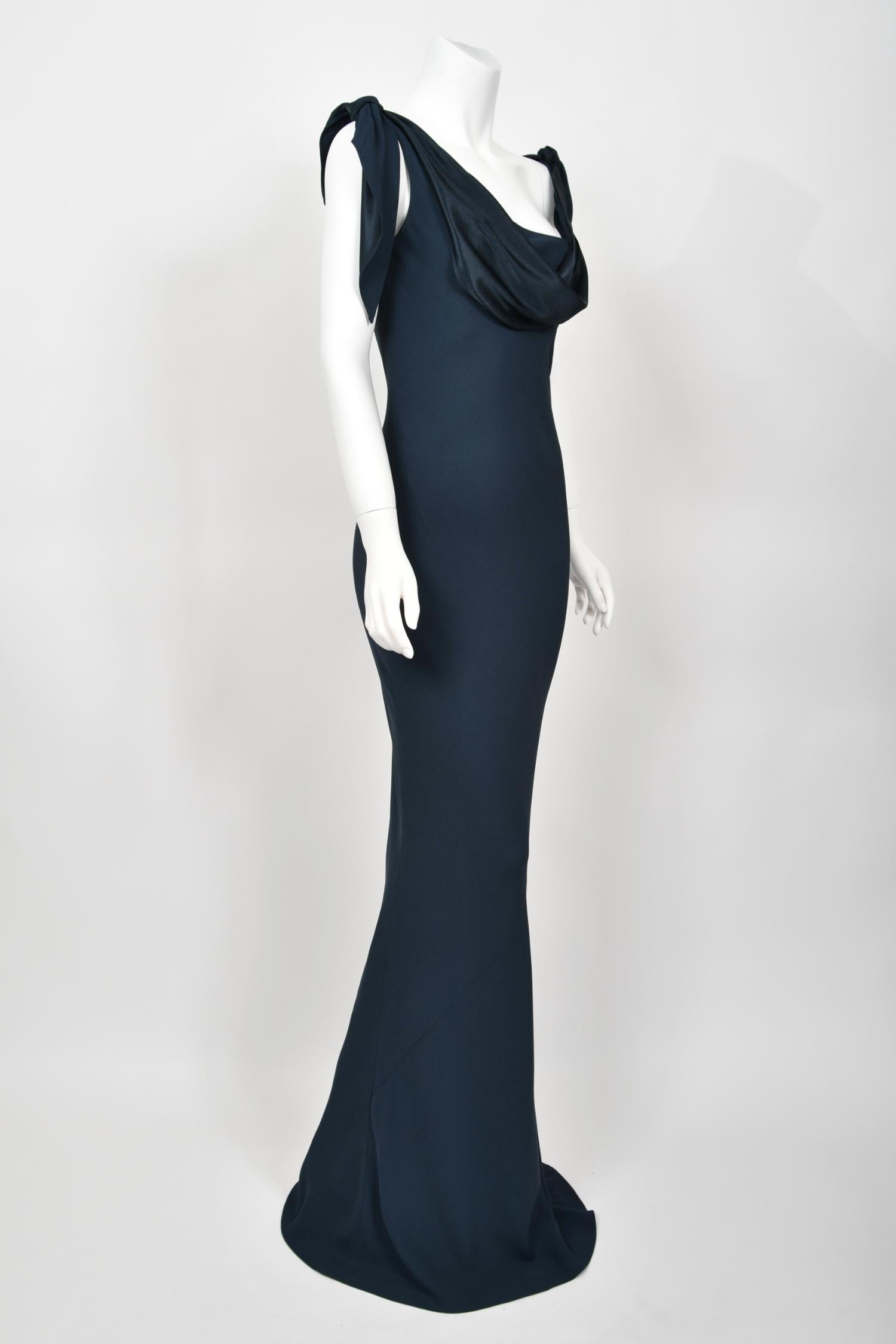 Women's 1998 Christian Dior by John Galliano Navy Blue Silk Draped Bias-Cut Evening Gown