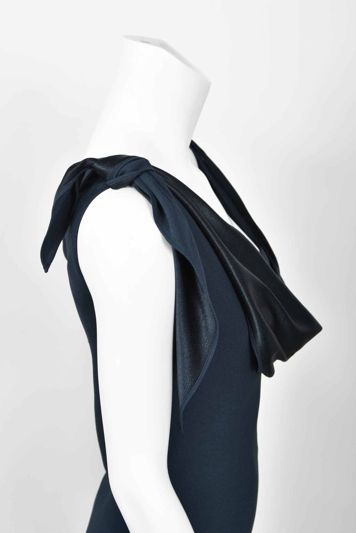 1998 Christian Dior by John Galliano Navy Blue Silk Draped Bias-Cut Evening Gown For Sale 4