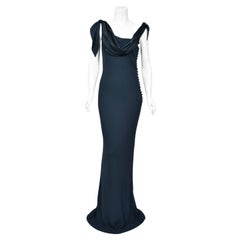 Vintage 1998 Christian Dior by John Galliano Navy Blue Silk Draped Bias-Cut Evening Gown