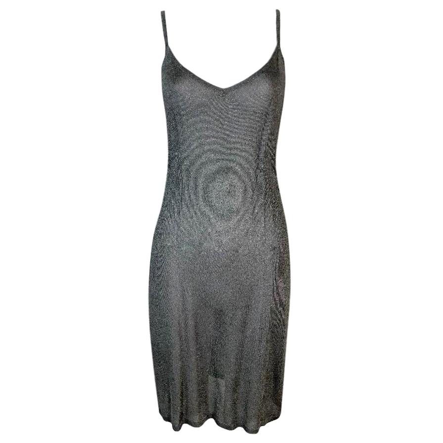 1998 Christian Dior John Galliano Sheer Silver Knit Mini Dress