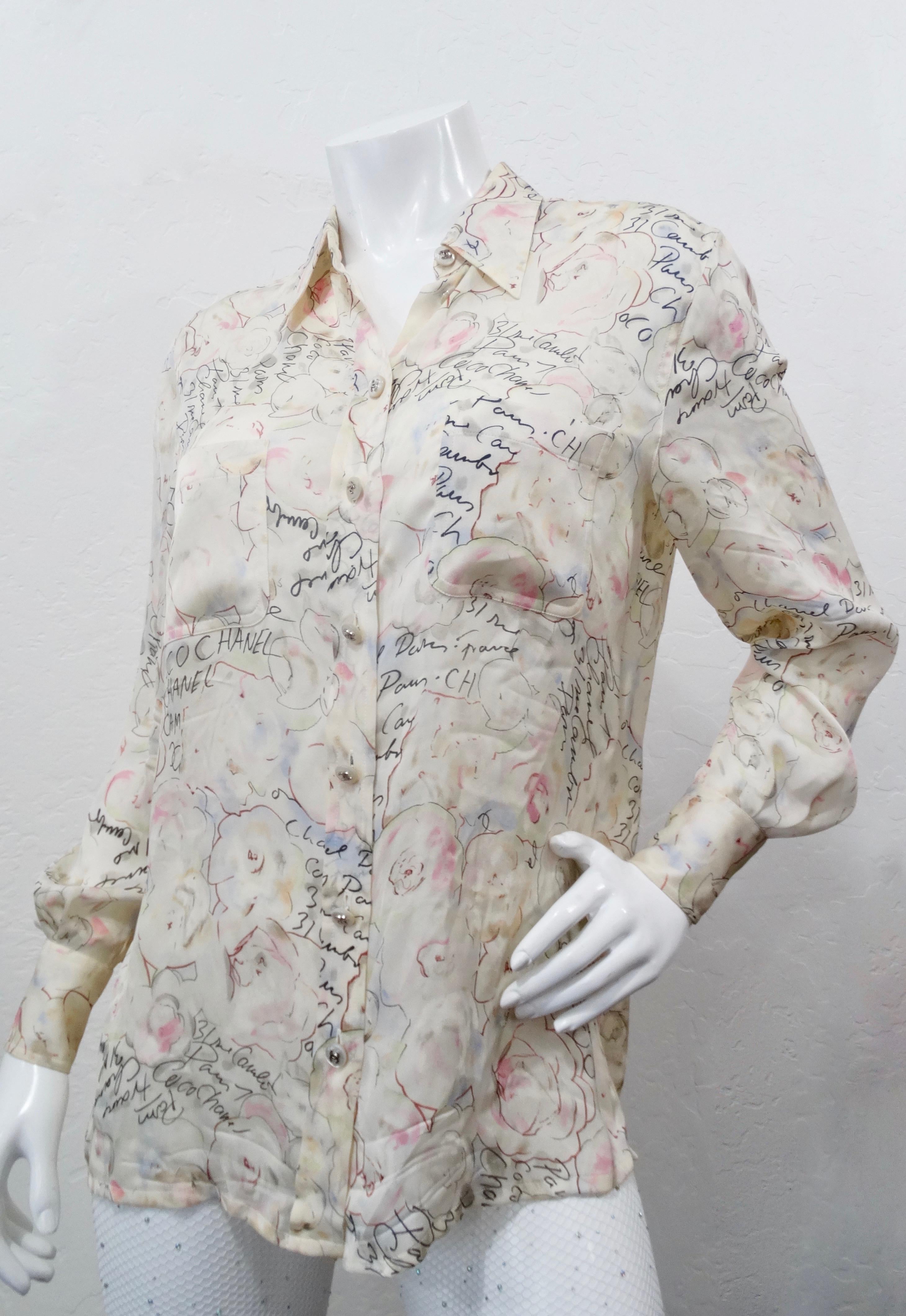 Chanel Cruise 1998 Camellia Flower Novelty Print Blouse 6