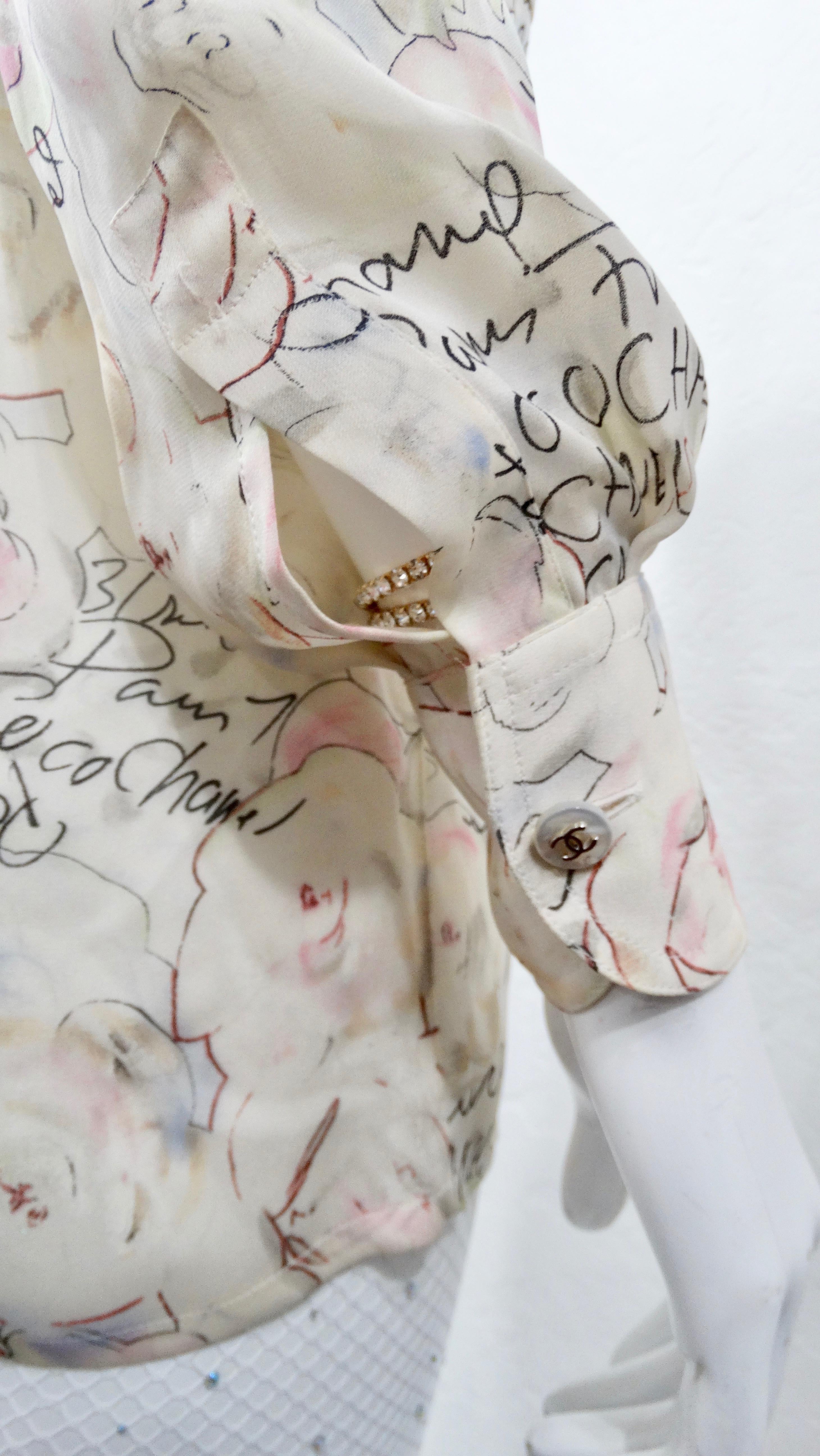 Chanel Cruise 1998 Camellia Flower Novelty Print Blouse In Good Condition In Scottsdale, AZ