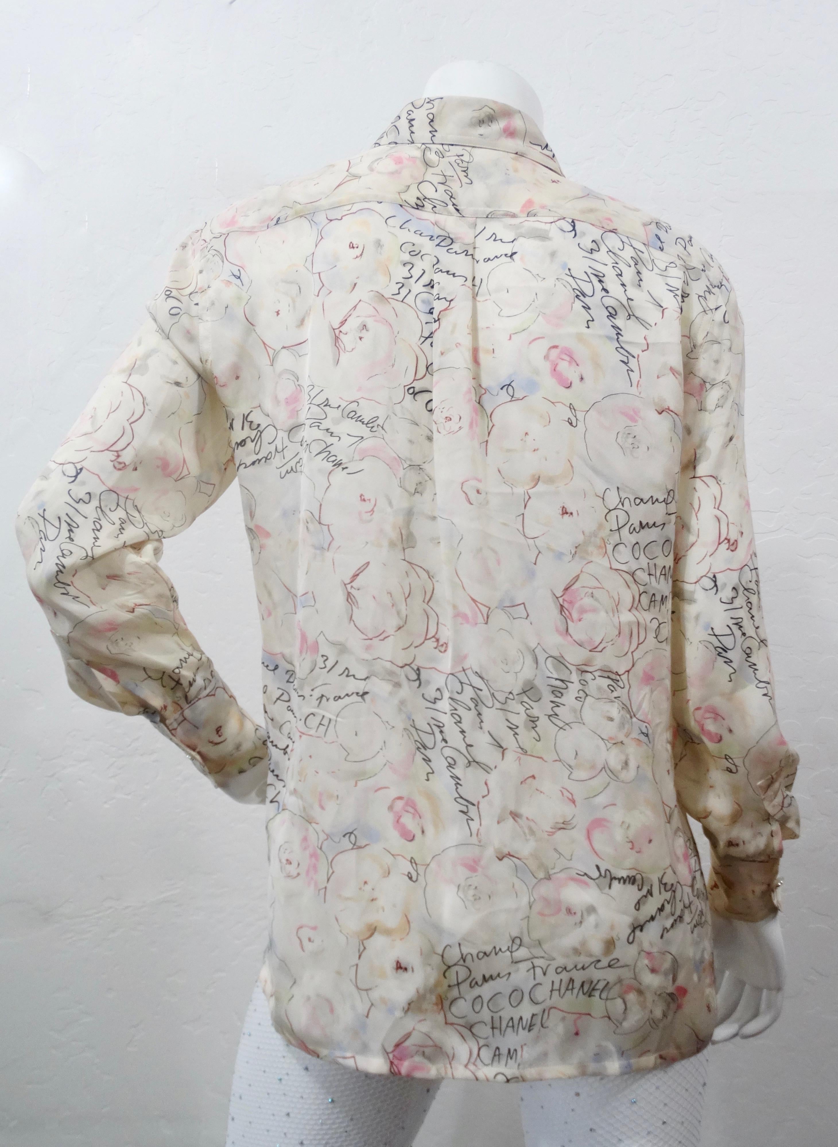 Women's or Men's Chanel Cruise 1998 Camellia Flower Novelty Print Blouse