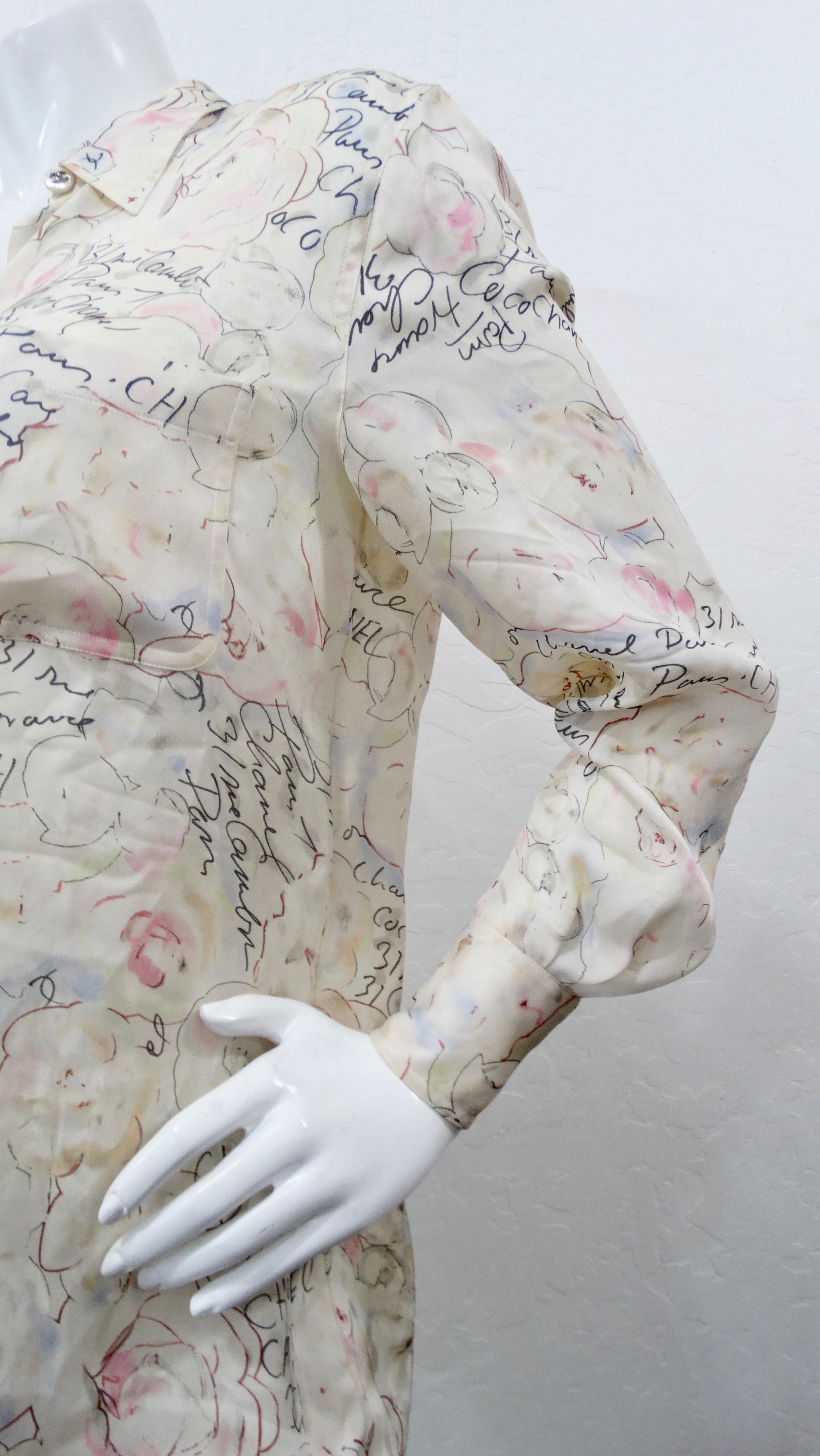 Chanel Cruise 1998 Camellia Flower Novelty Print Blouse 4