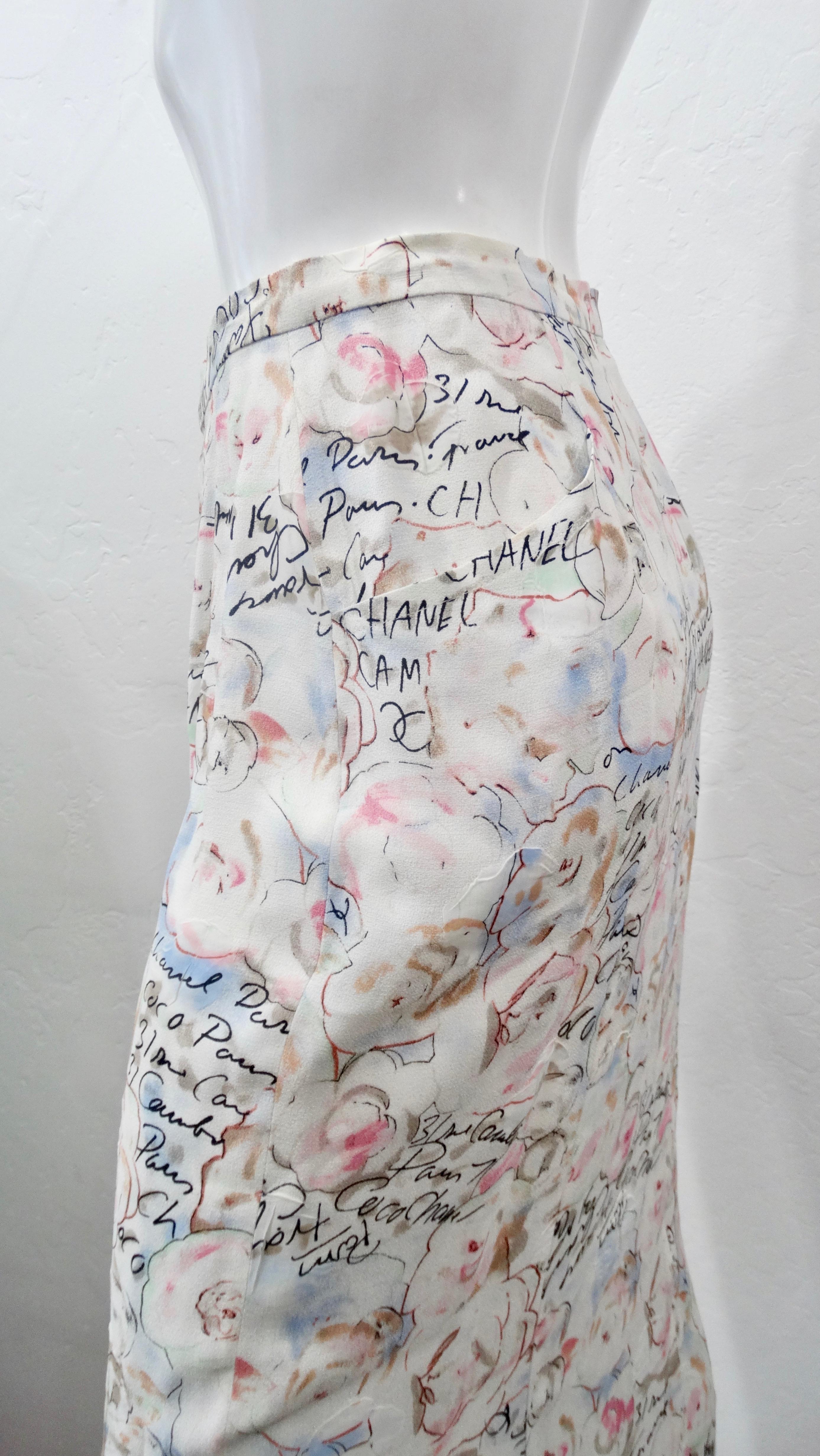 Chanel 1998 Cruise Camellia Flower Novelty Print Button Up Maxi Skirt In Good Condition In Scottsdale, AZ