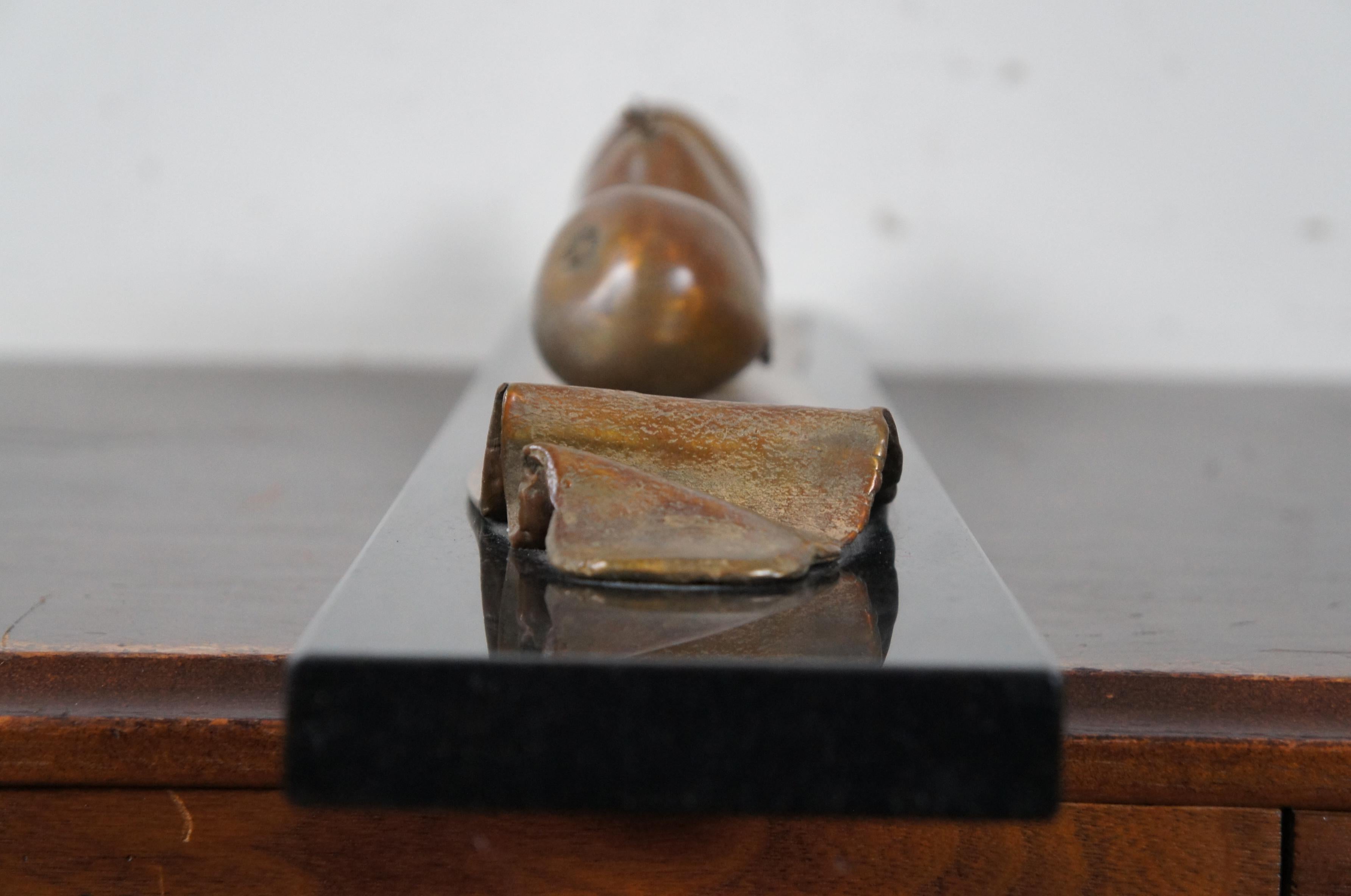 Late 20th Century 1998 Darlis Lamb Bronze Sculpture French Lesson 4 Five Pears Marble Base COA
