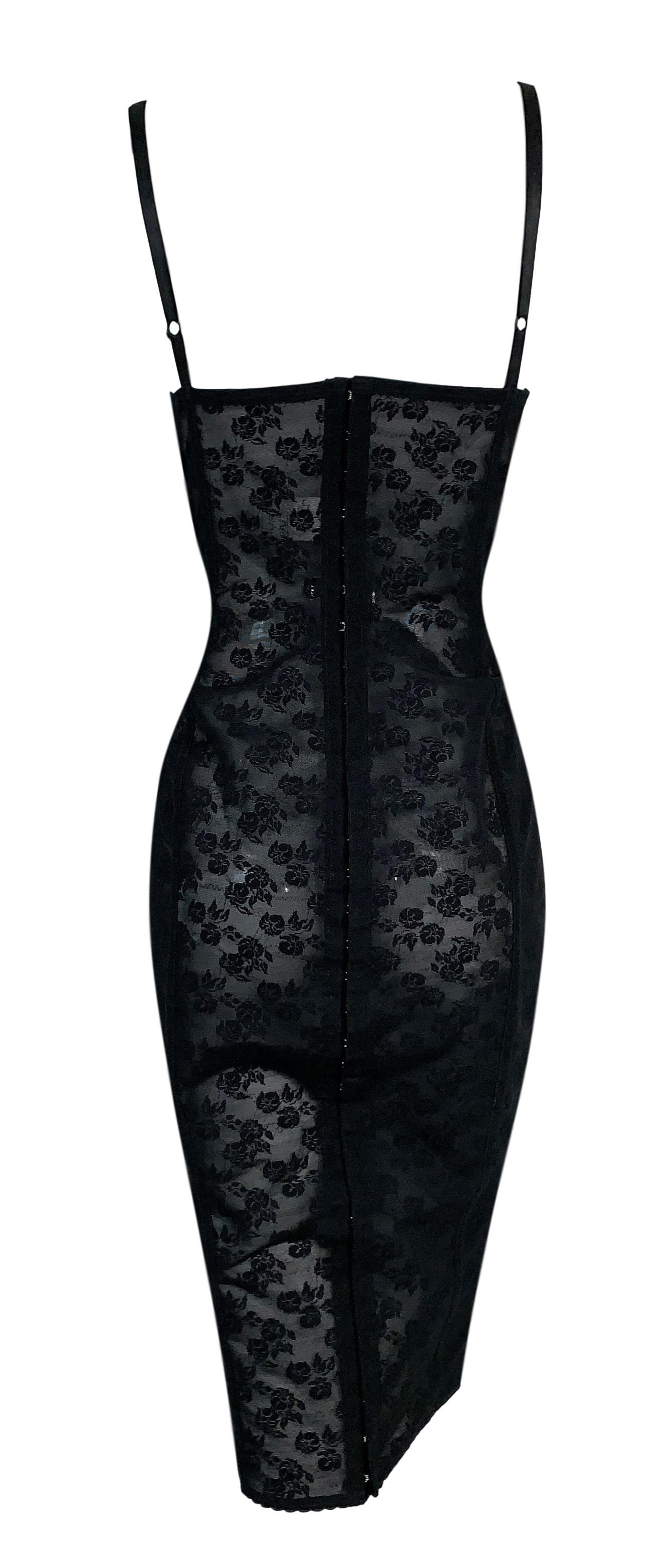 Black 1998 Dolce & Gabbana Sheer Back Lace Bustier Pin-Up Wiggle Dress