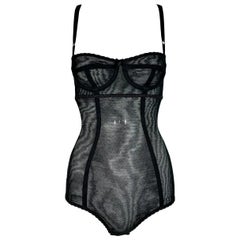 1998 Dolce & Gabbana Sheer Black Mesh Bustier Bodysuit 38