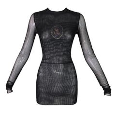 1998 Dolce 
Gabbana Sheer Black Mesh Madonna Embellished L/S Tunic Top