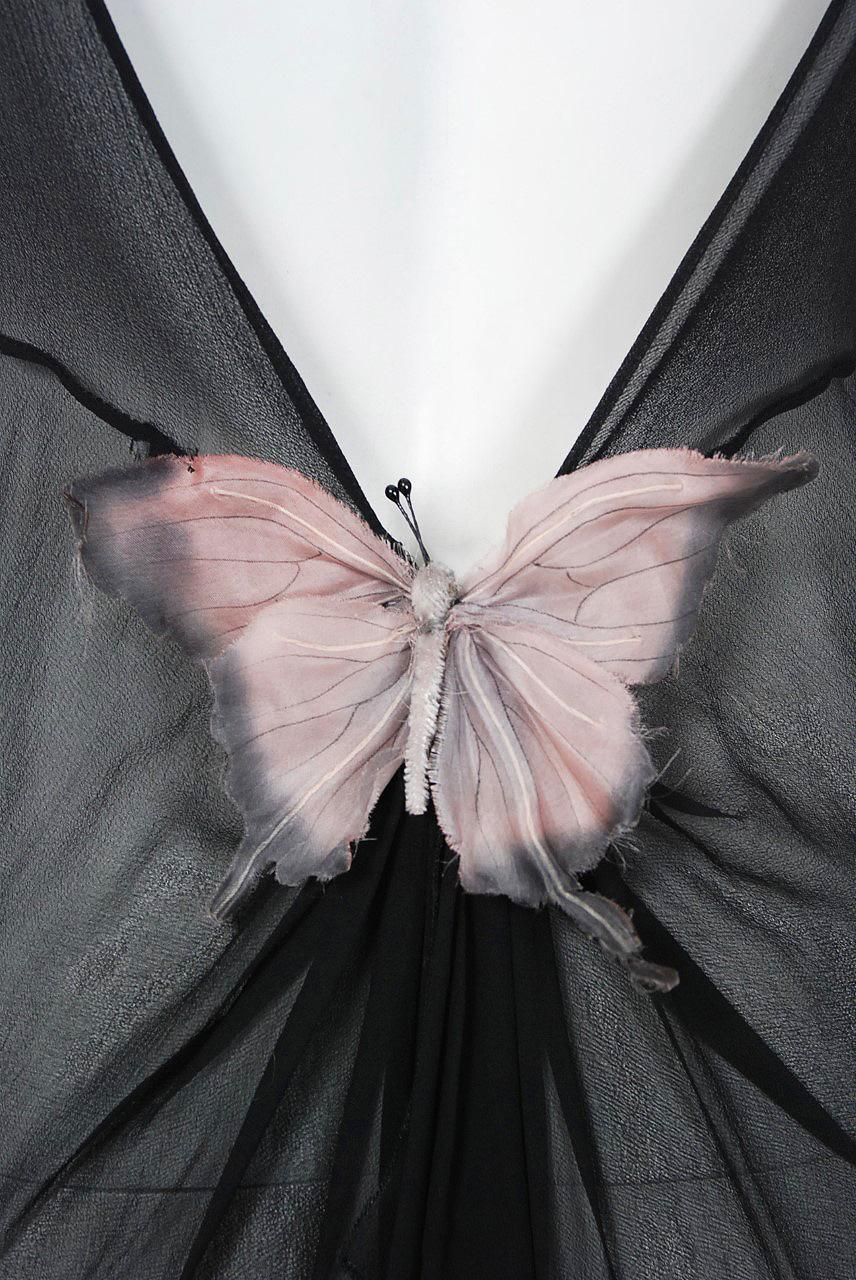 Women's 1998 Dolce & Gabbana Stromboli Collection Butterfly Chiffon Backless Sheer Dress