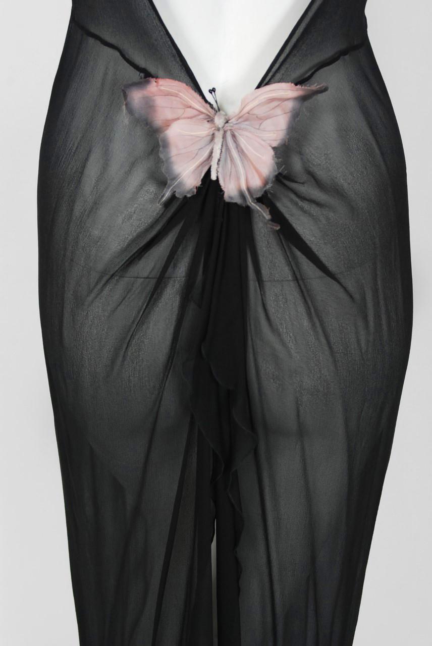 1998 Dolce & Gabbana Stromboli Collection Butterfly Chiffon Backless Sheer Dress 1