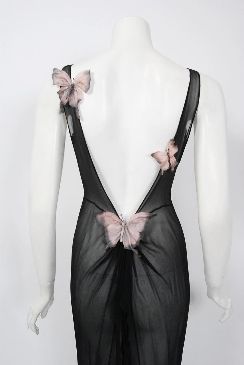 1998 Dolce & Gabbana Stromboli Collection Butterfly Chiffon Backless Sheer Dress 2