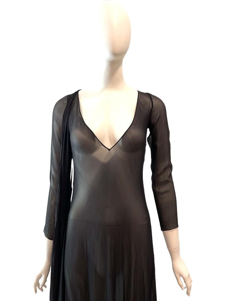 1998 F/W GUCCI by Tom Ford Sheer Black Wrap Gown In Excellent Condition For Sale In Austin, TX