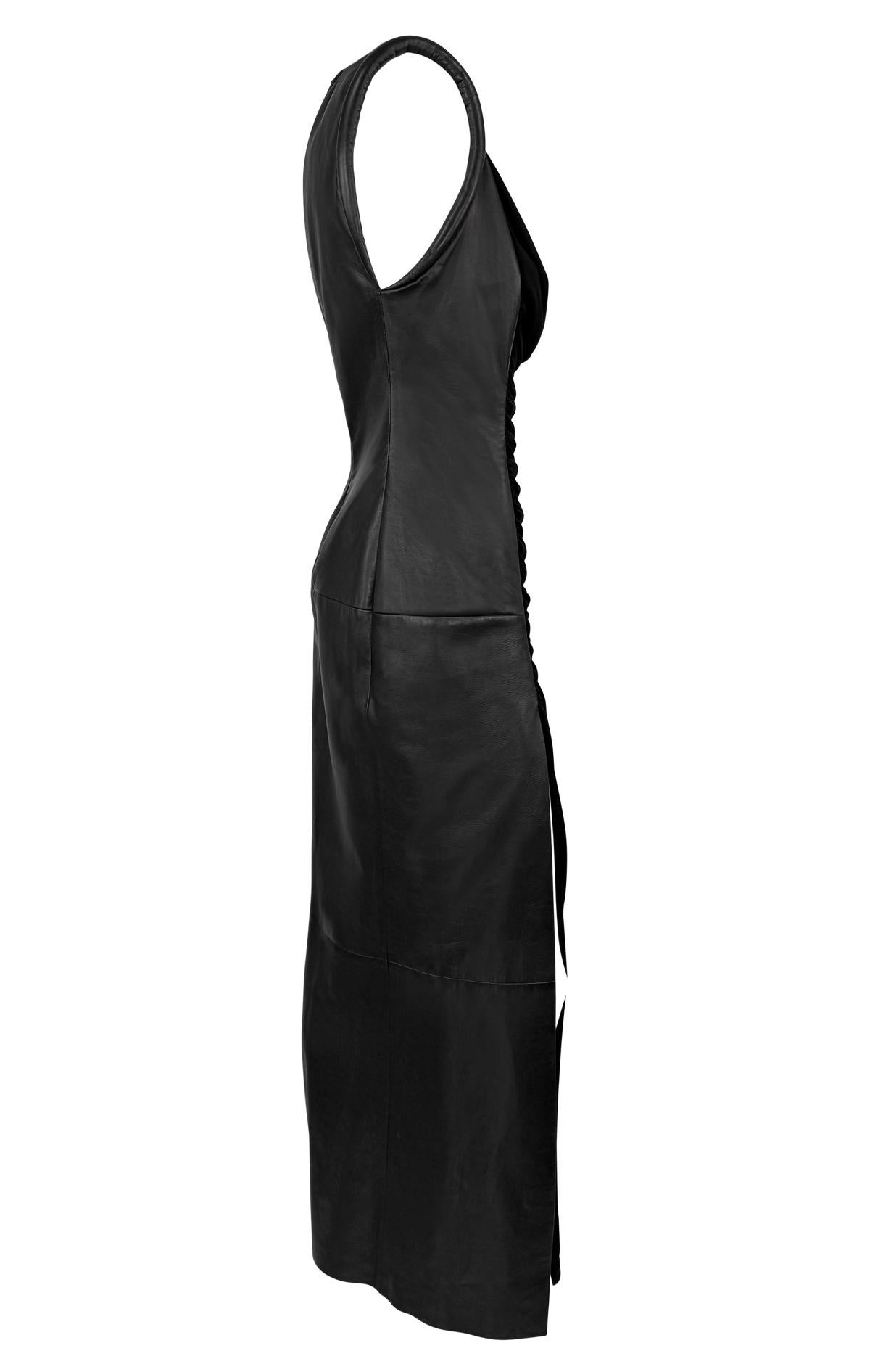 1998 Gianni Versace Black Leather Draped Viscose Bodycon Gown 2
