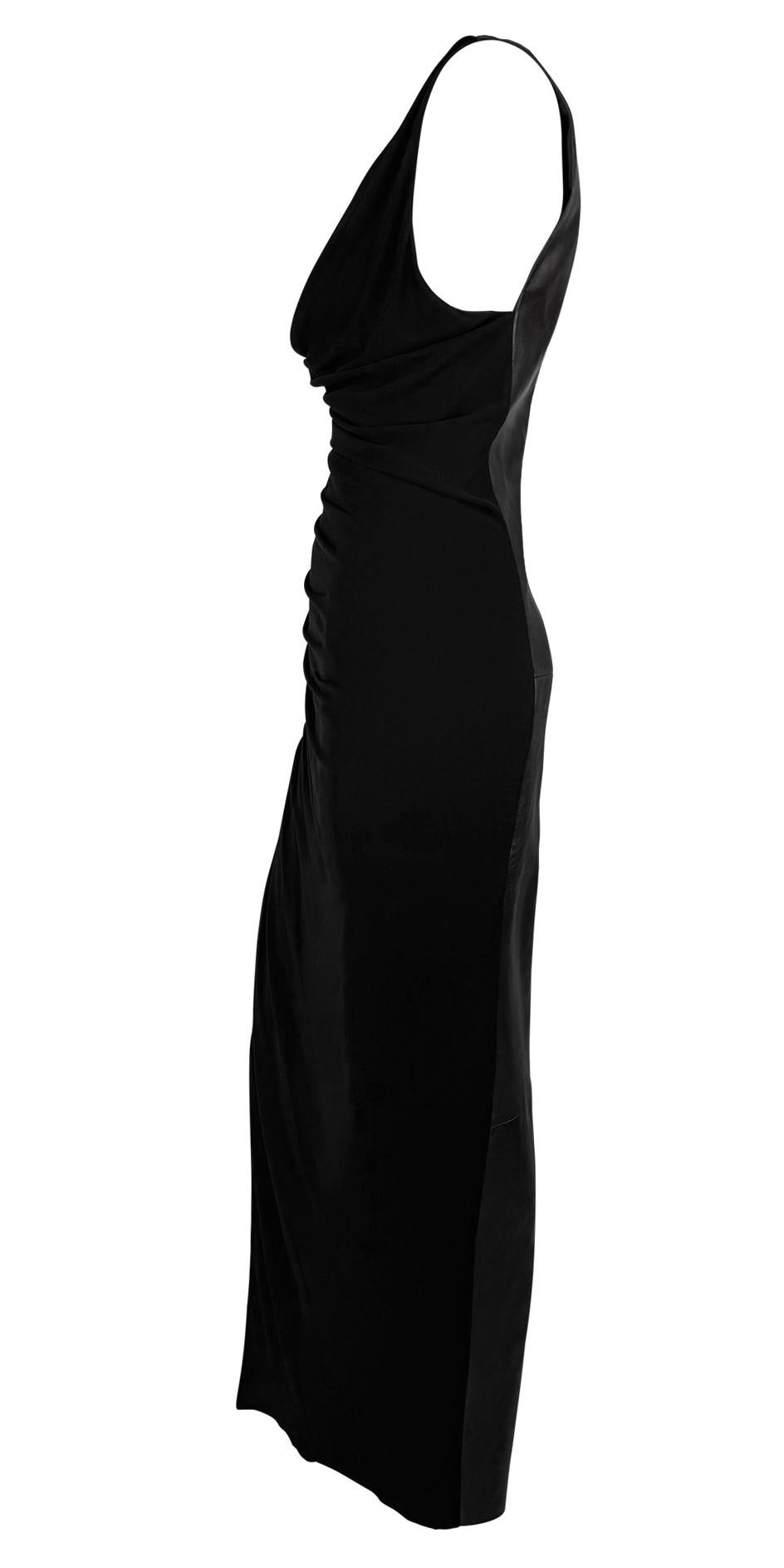 1998 Gianni Versace Black Leather Draped Viscose Bodycon Gown 4